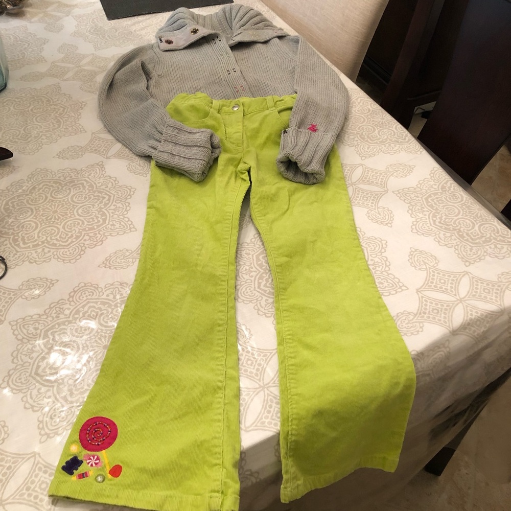 Bundle Gap Chunky Gray Sweater & Gymboree Green Corduroy Pants 8